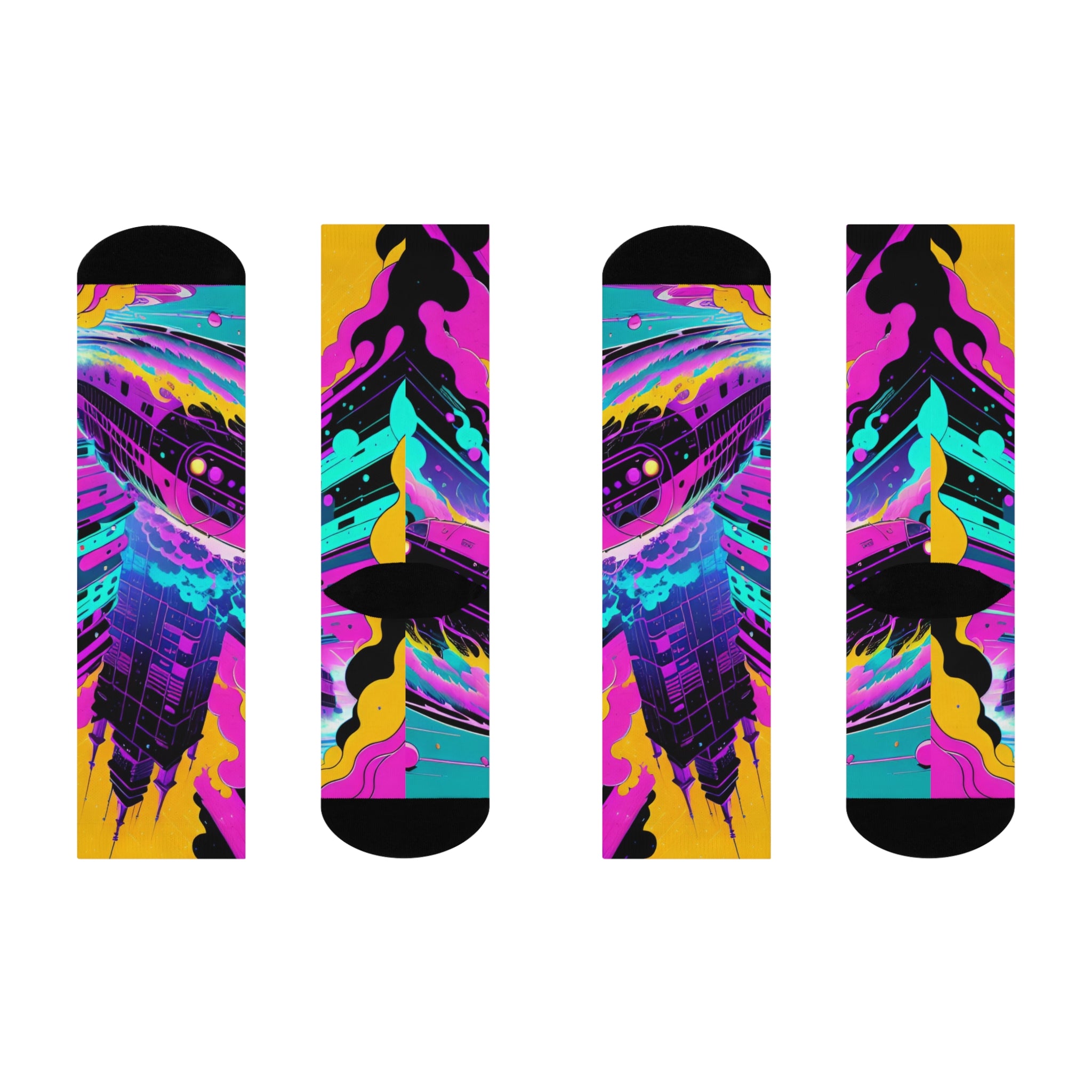 Cyberpunk Synthwave Car Knee High Socks.