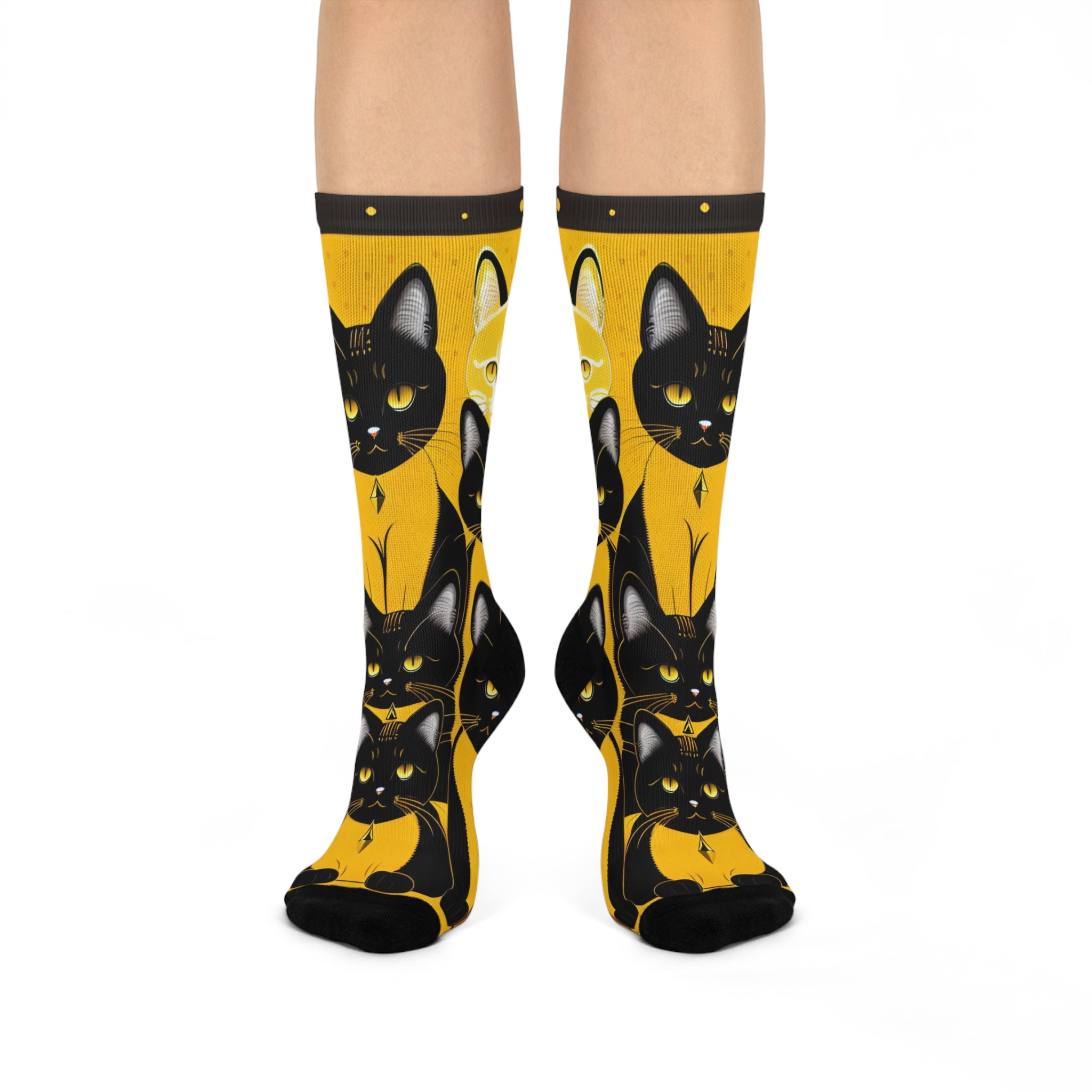 Regal Cat Pattern Socks - Artistic Black Cat and Ginger Tabby Print