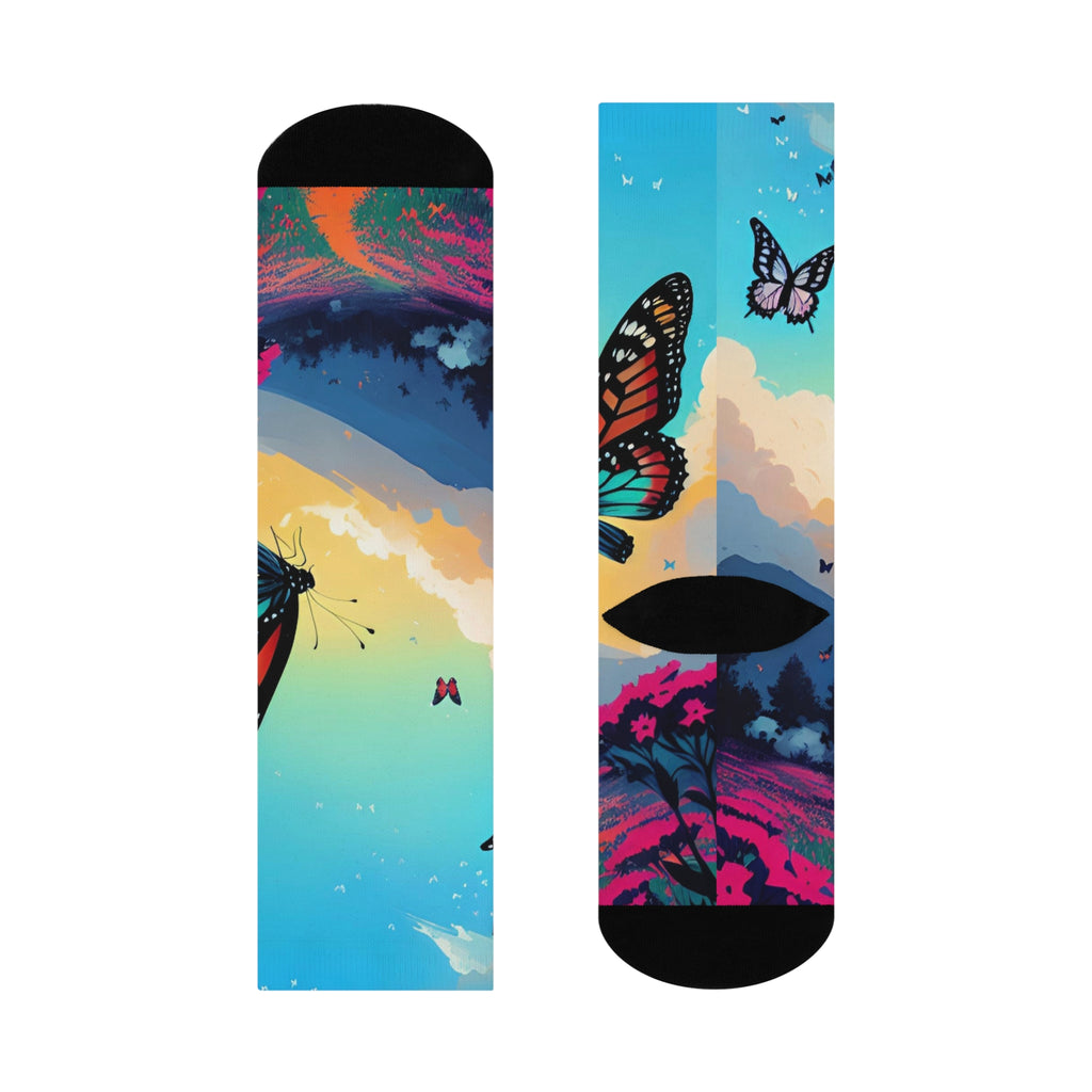 Butterfly Nature Art Socks - colorful sunset Design / Cozy Artistic Socks.
