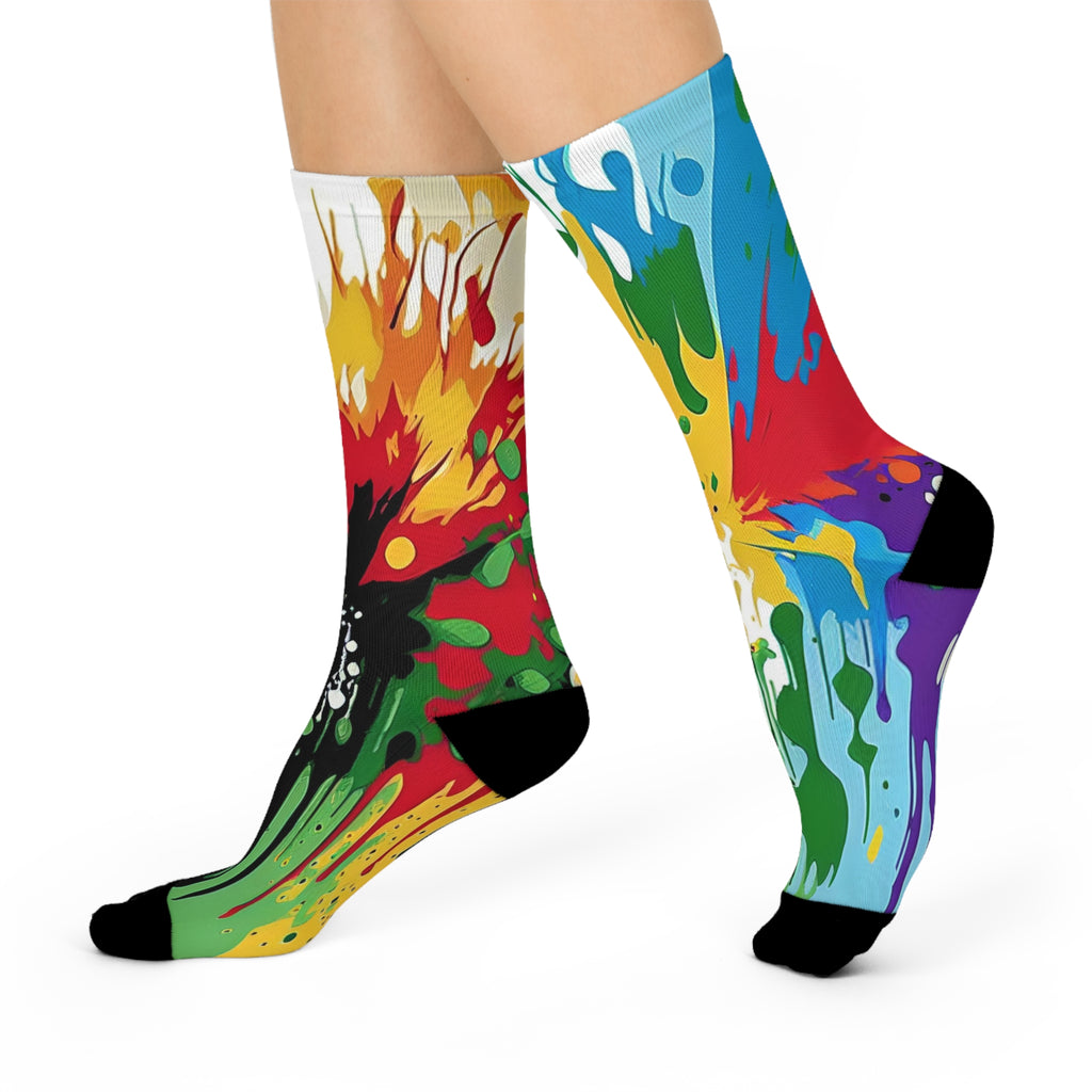 Splash Paint Artistic Crew Socks,Colorful Abstract Color Explosion Long Socks.