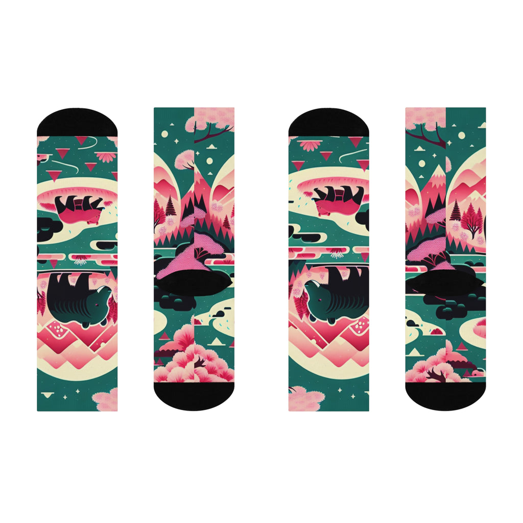Nature Bear Art Socks - Mountain Forest Design/ Cozy Hiking for Nature Lovers