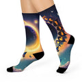 Sunflower Eclipse Butterfly Crew Socks | Moon Sun Sky