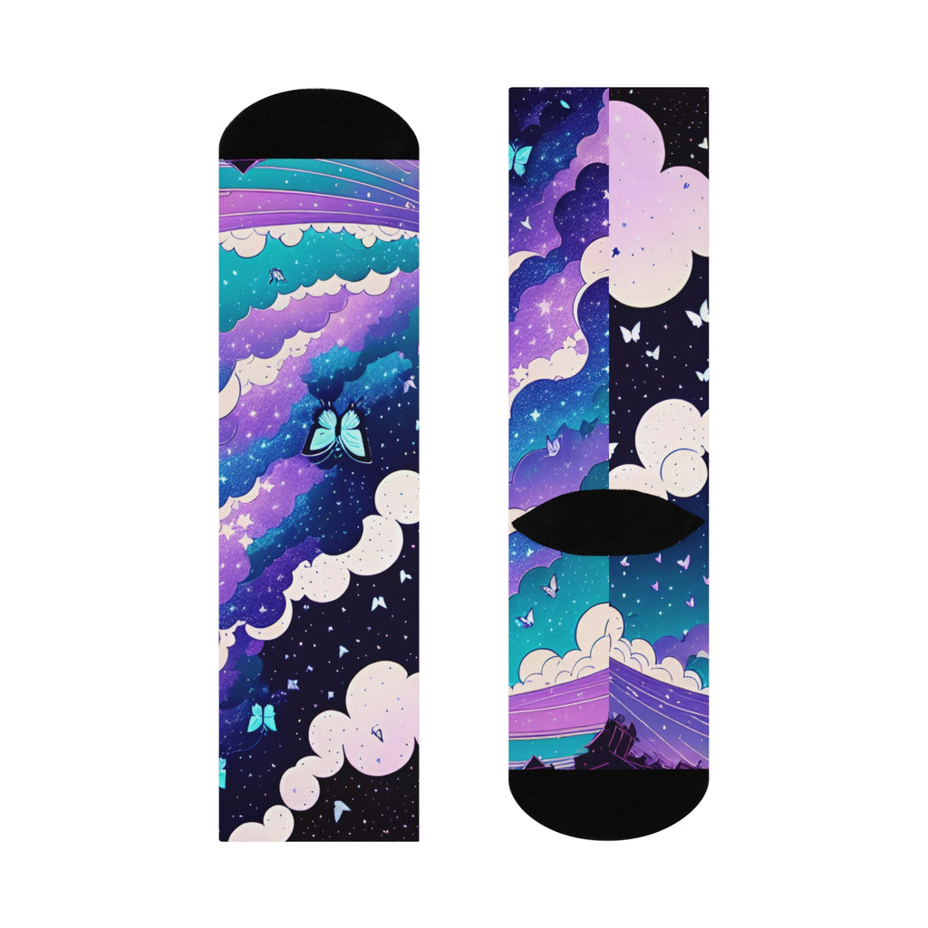 Galaxy Cloud Butterflies Cushioned Crew Socks