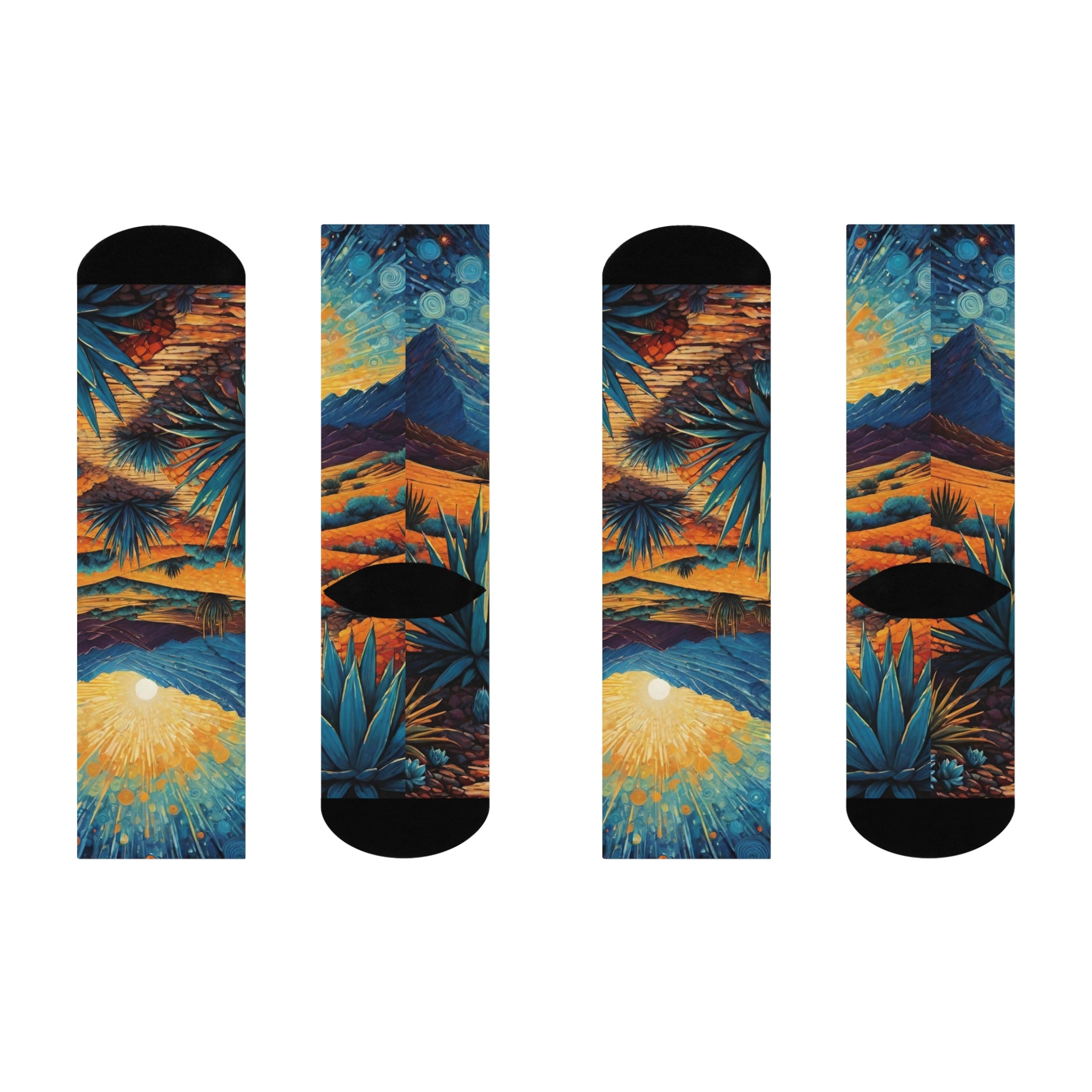 The Adventurous - High Desert Sunrise sock - Agave and Mountain Vista print.