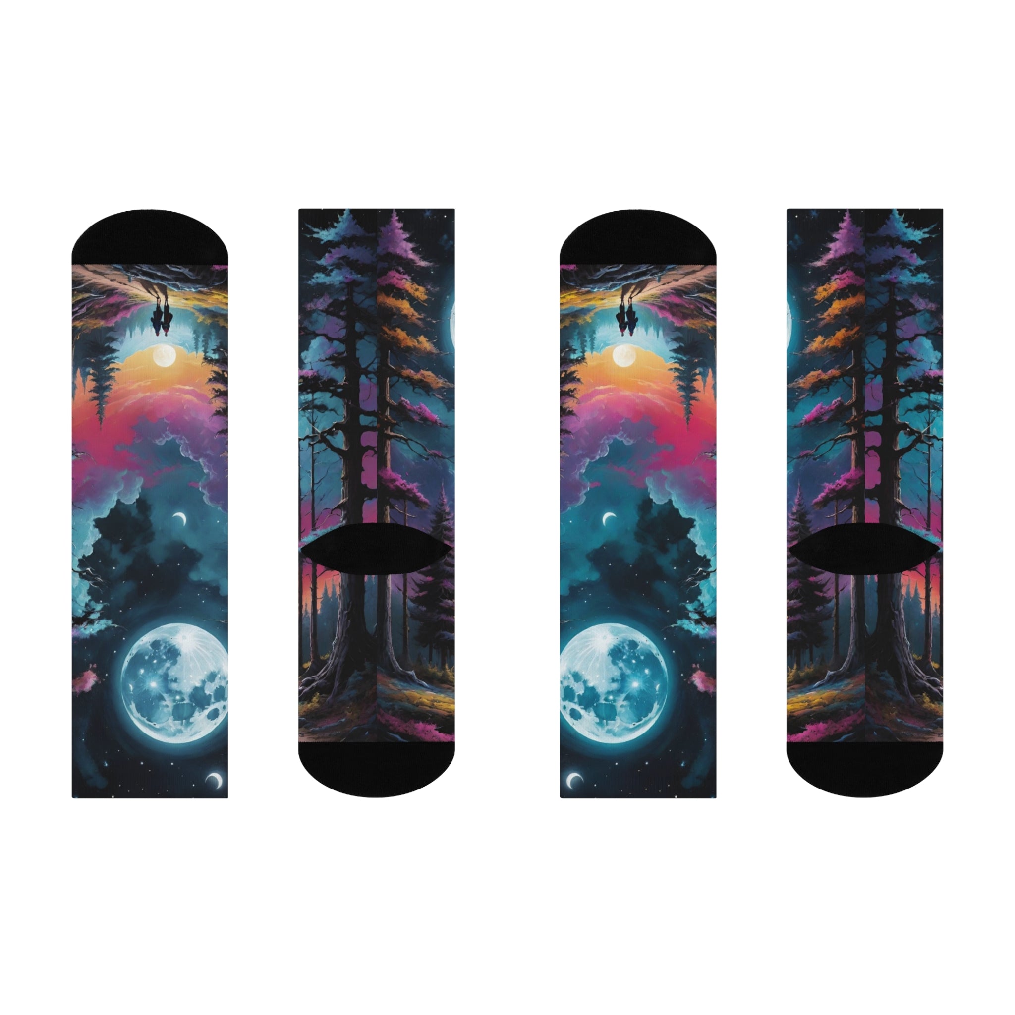 Moonlit Forest Crew Socks | Night Sky Full Moon Landscape