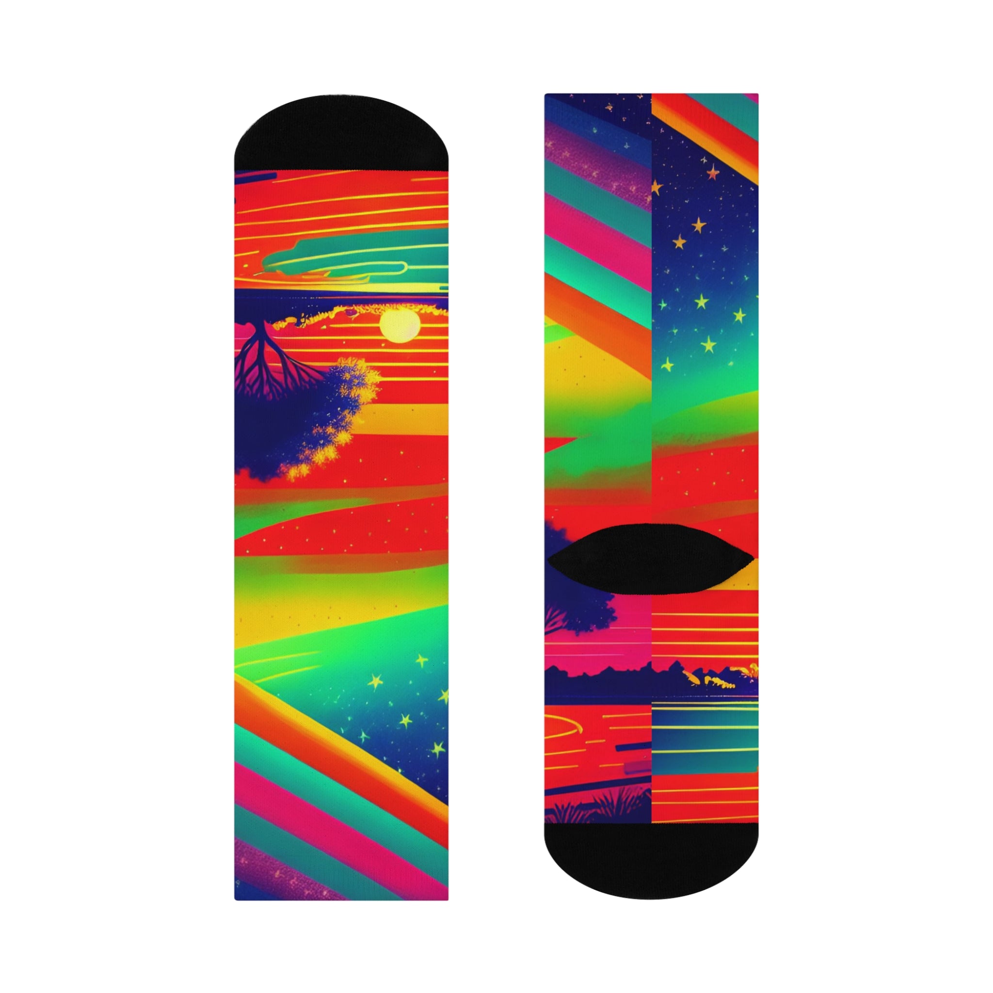 Psychedelic Rainbow Sunset Tree Socks | Crew Socks