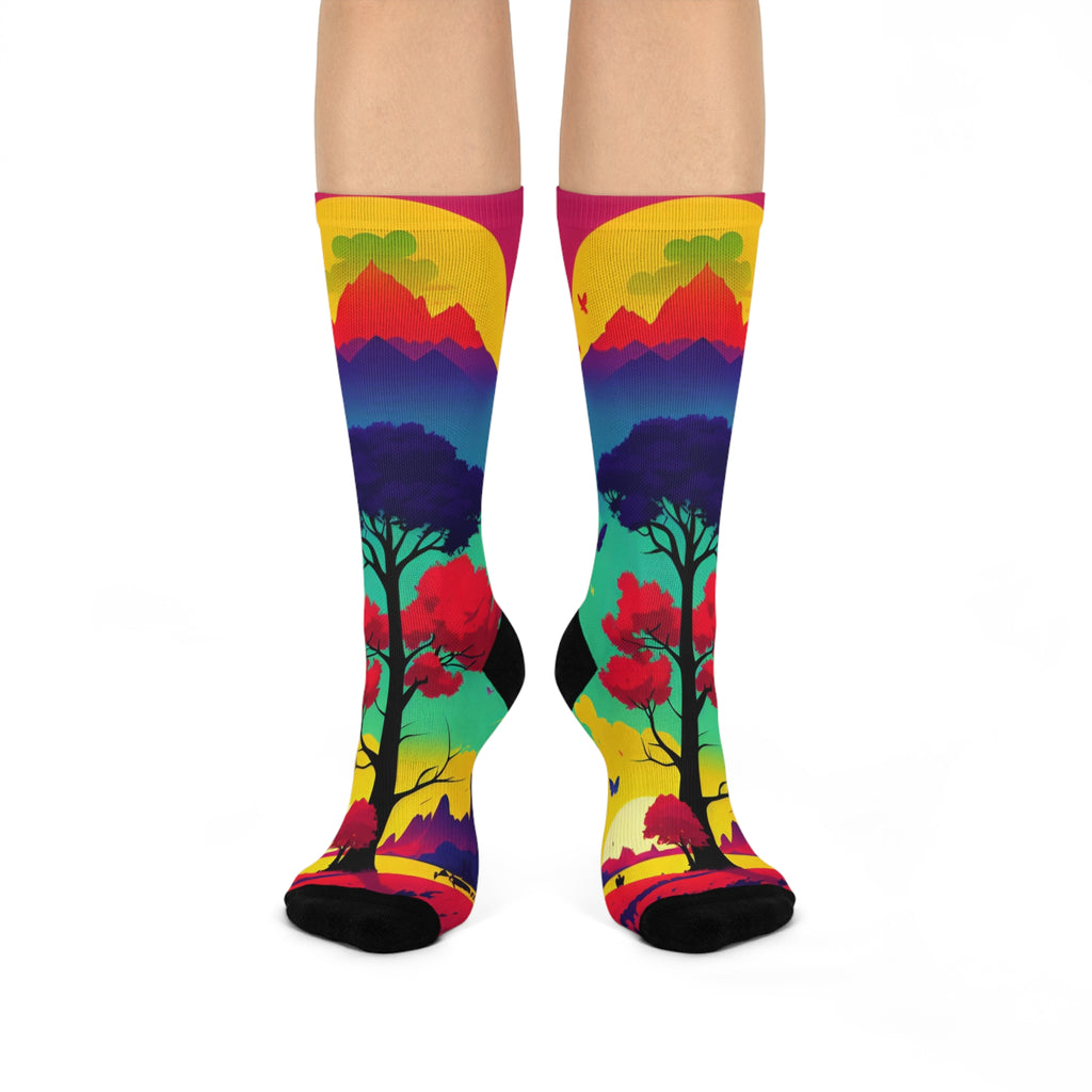 Colorful Tree Landscape Art Socks - Nature and Mountain Design/ Artistic Cozy Socks