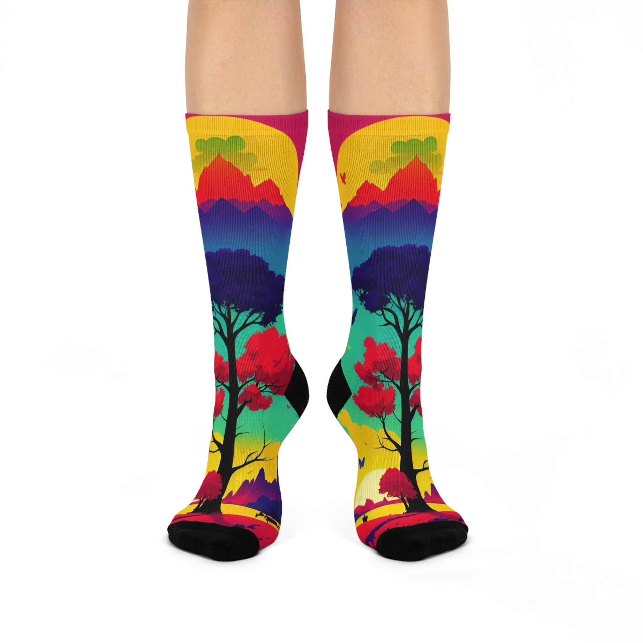 Colorful Tree Landscape Art Socks - Nature and Mountain Design/ Artistic Cozy Socks