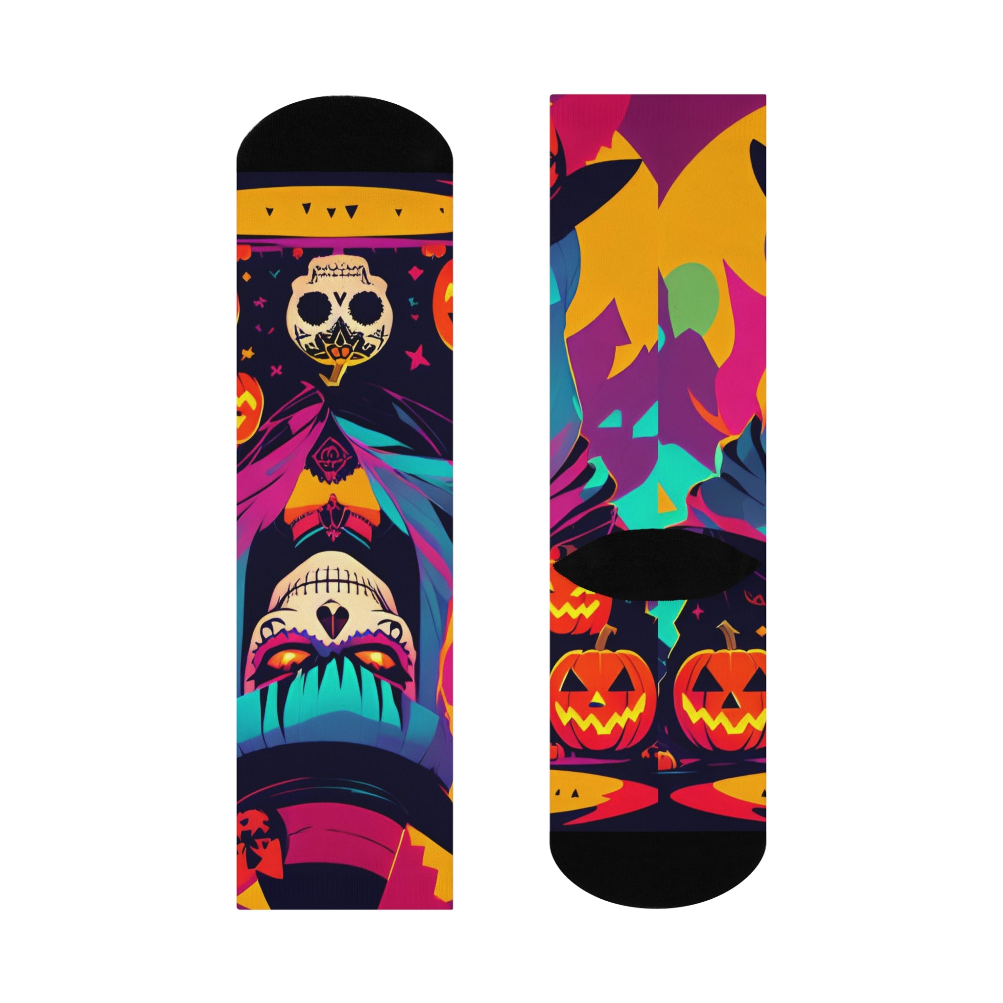 Day of the Dead Witch Cushion Crew Socks | Halloween Skull Pumpkins