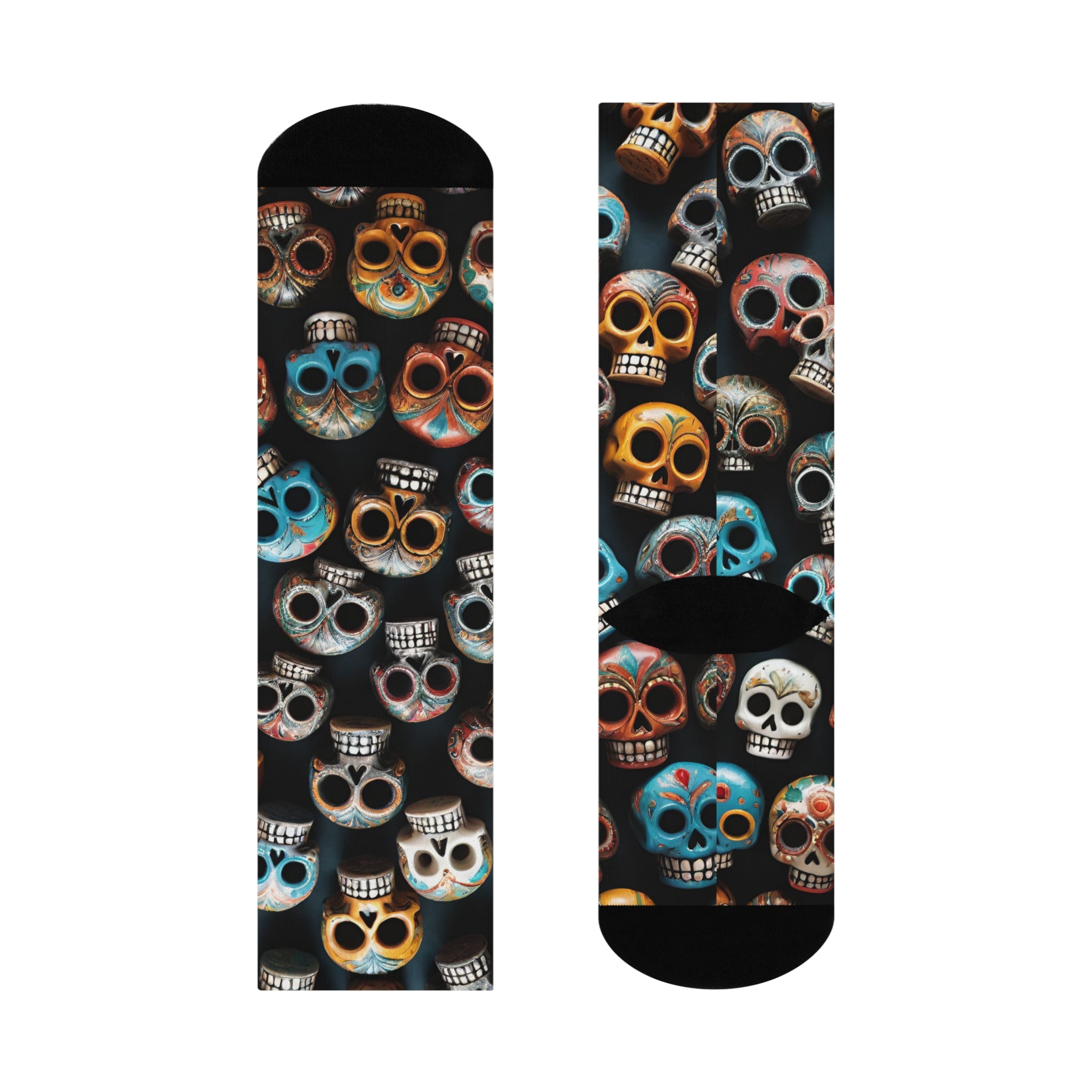 Sugar Skull Artistic Crew Socks, Day of the Day Colorful Skull Long socks,Gothic Calavera.