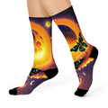 Surreal Sunset Moon Butterfly Crew Socks | Cosmic Night Sky