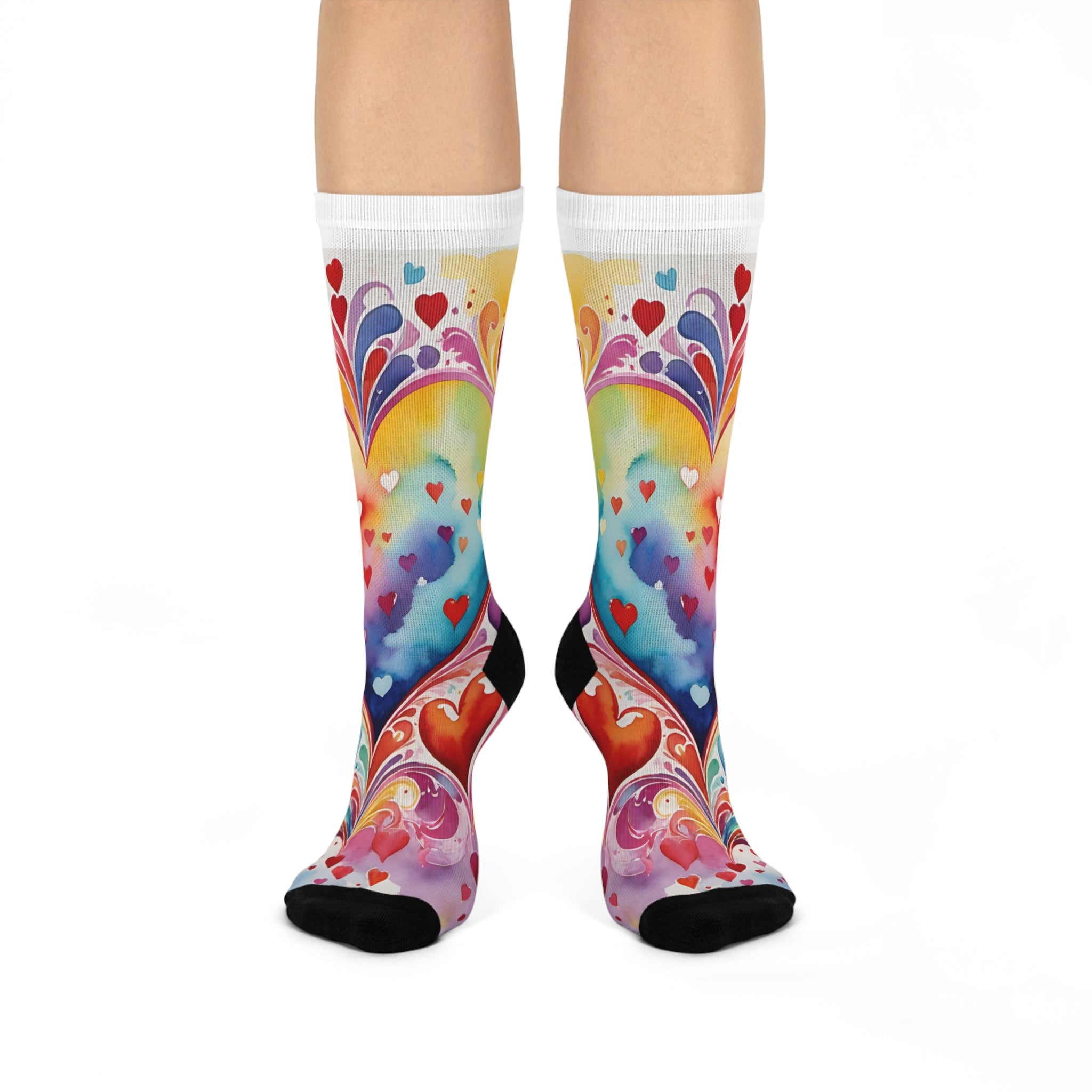 Eternal Hearths Watercolors crew socks vibrant Abstract love Design