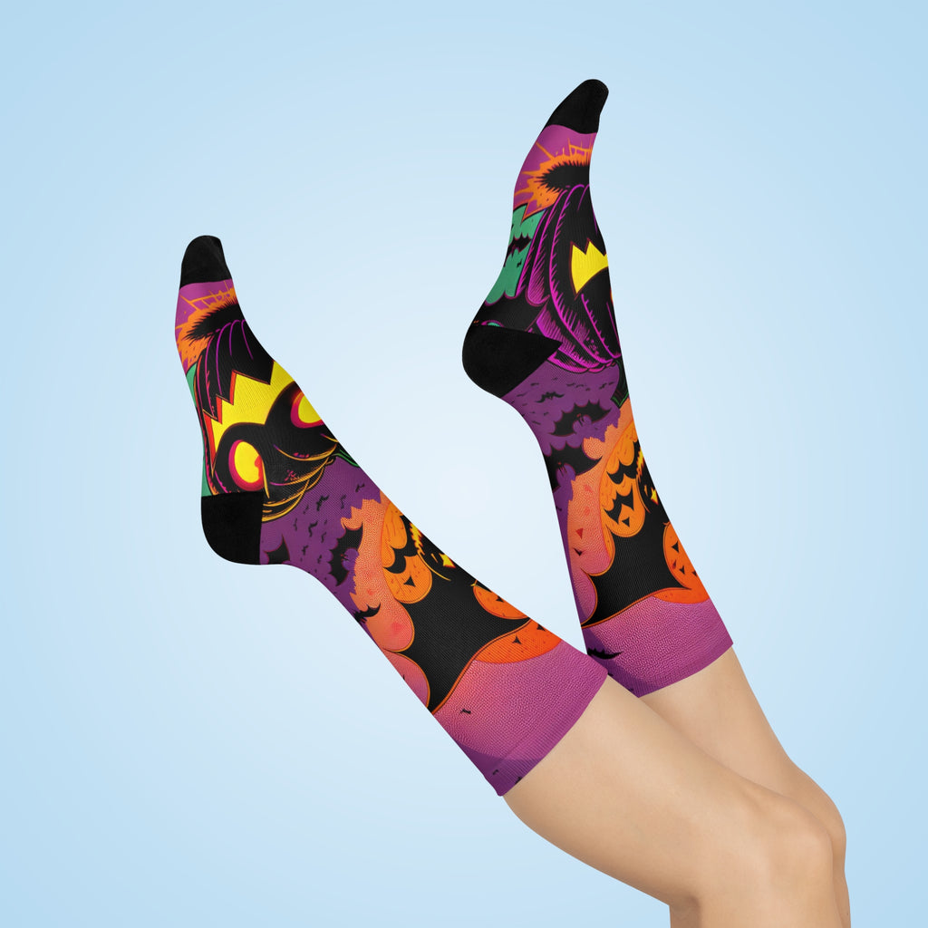 Jack-o'-Lanterns and Bats Cushioned Crew Socks | Halloween Pumpkin Socks