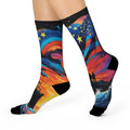 Starry Sunset Sailboat Socks | Colorful Ocean Wave Crew Socks
