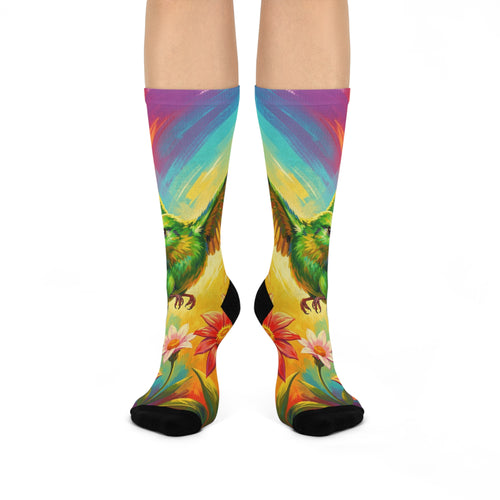 Colorful Hummingbird Socks | Floral Crew Socks