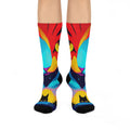 Artistic Cosmic Cat Crew Socks - Vibrant Colorful Pop Art Kitten Long Socks; Psychedelic Cat Eye Pattern Apparel; Unique Gift for Cat Lovers