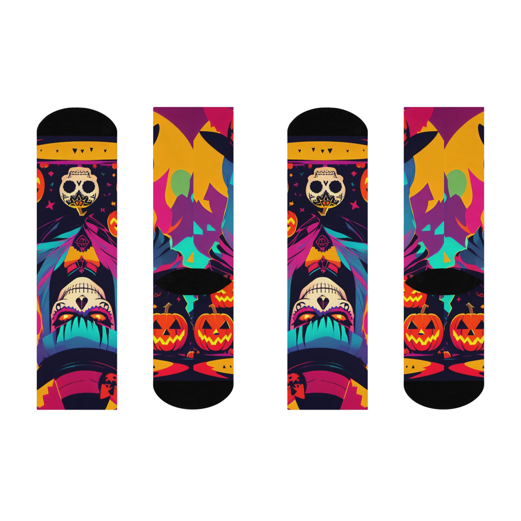 Day of the Dead Witch Cushion Crew Socks | Halloween Skull Pumpkins