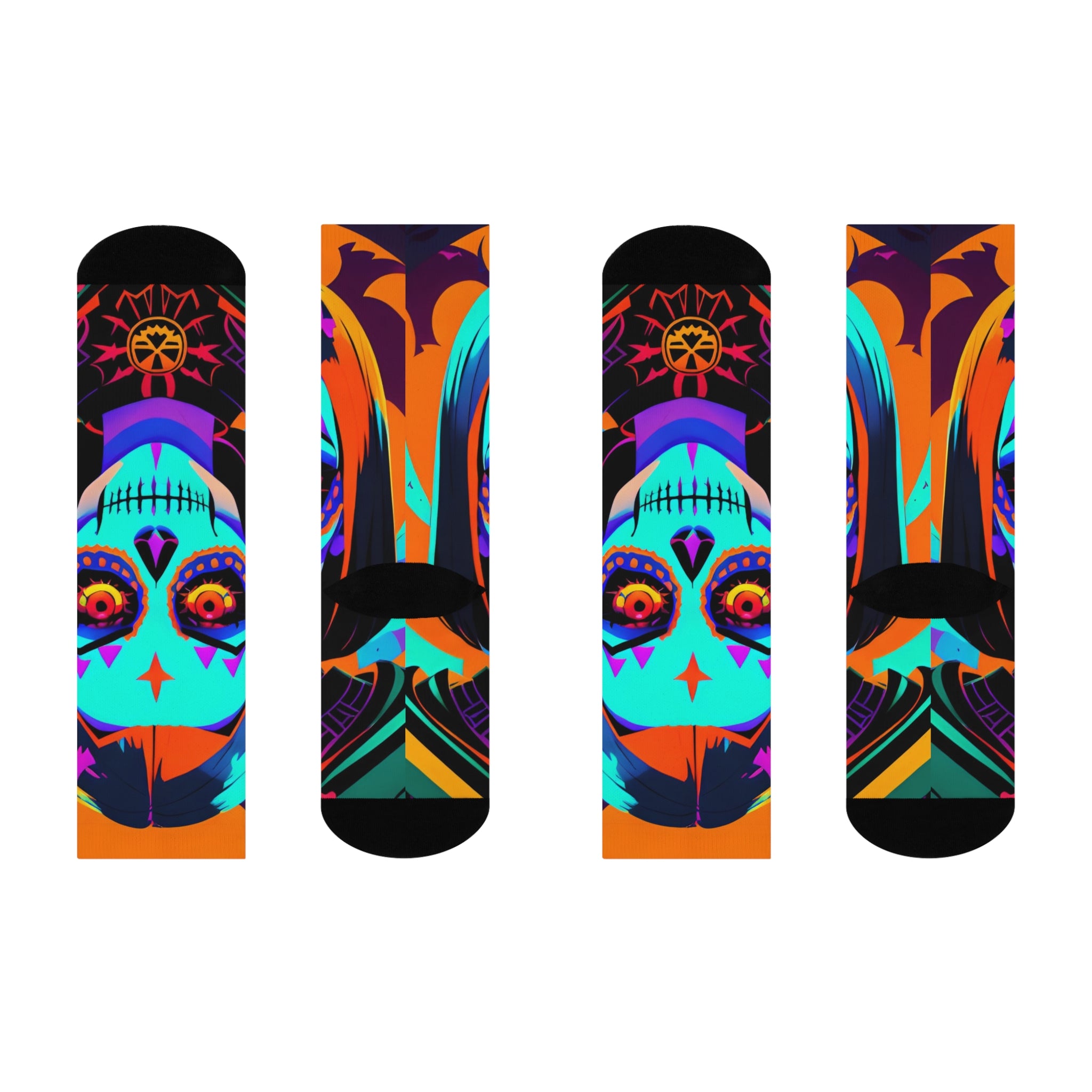 Neon Sugar Skull Crew Socks | Day of the Dead Catrina All-Over Print