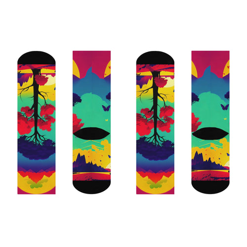 Colorful Tree Landscape Art Socks - Nature and Mountain Design/ Artistic Cozy Socks