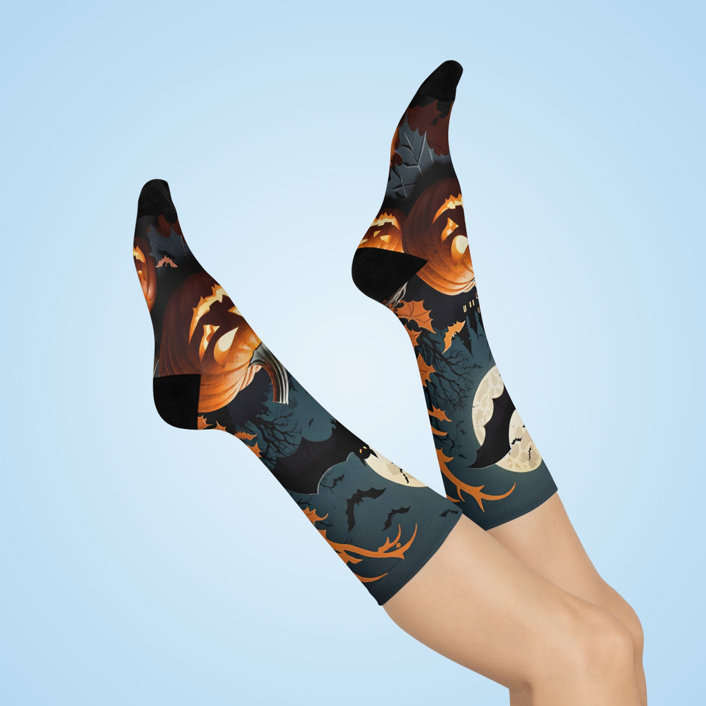 Spooky Jack-O'-Lantern Halloween Pumpkin/ bat Socks | Crew Socks
