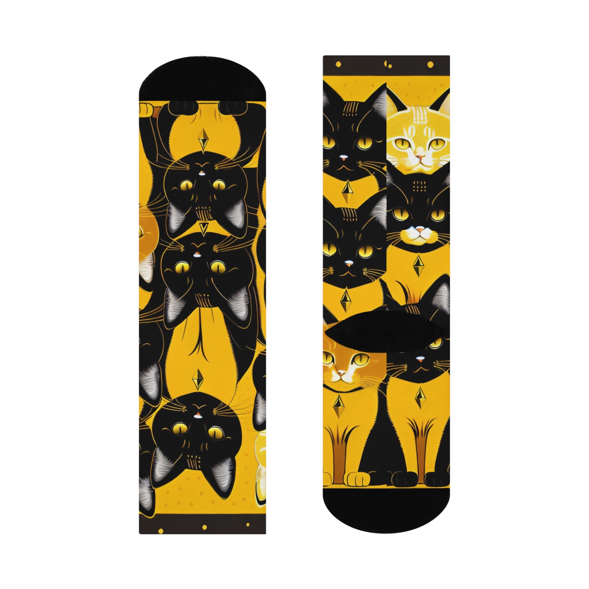 Regal Cat Pattern Socks - Artistic Black Cat and Ginger Tabby Print