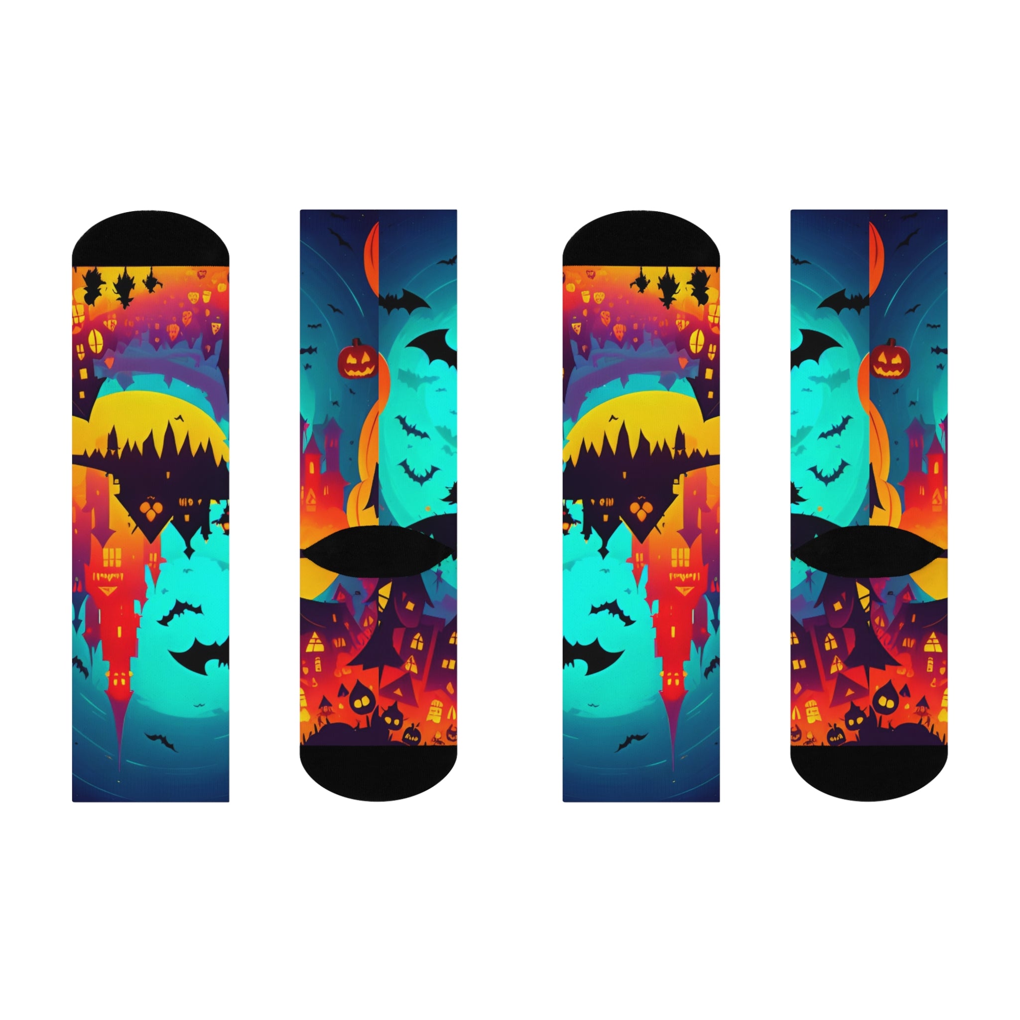 Halloween Haunted Castle Cushioned Crew Socks | Bats Jack-o'-Lantern Night