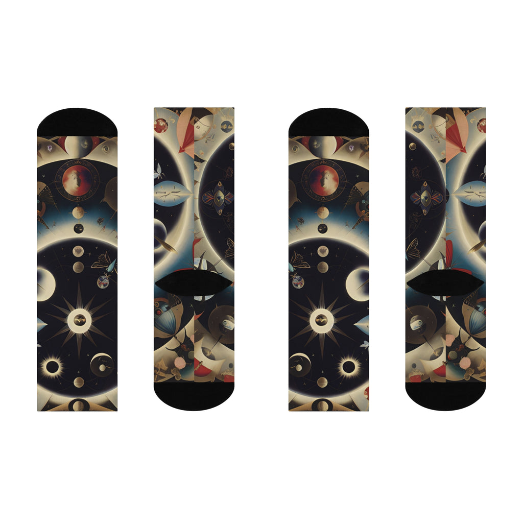 Vintage Celestial Illustration Cushioned Crew Socks | Space Planets Pattern