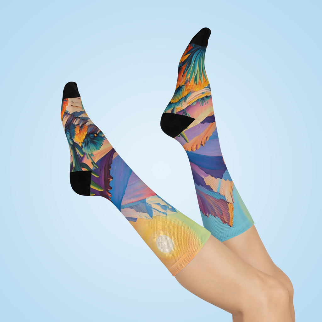 High Sierra Desert Peak Crew Socks- Artistic sunset Mountain Landscape