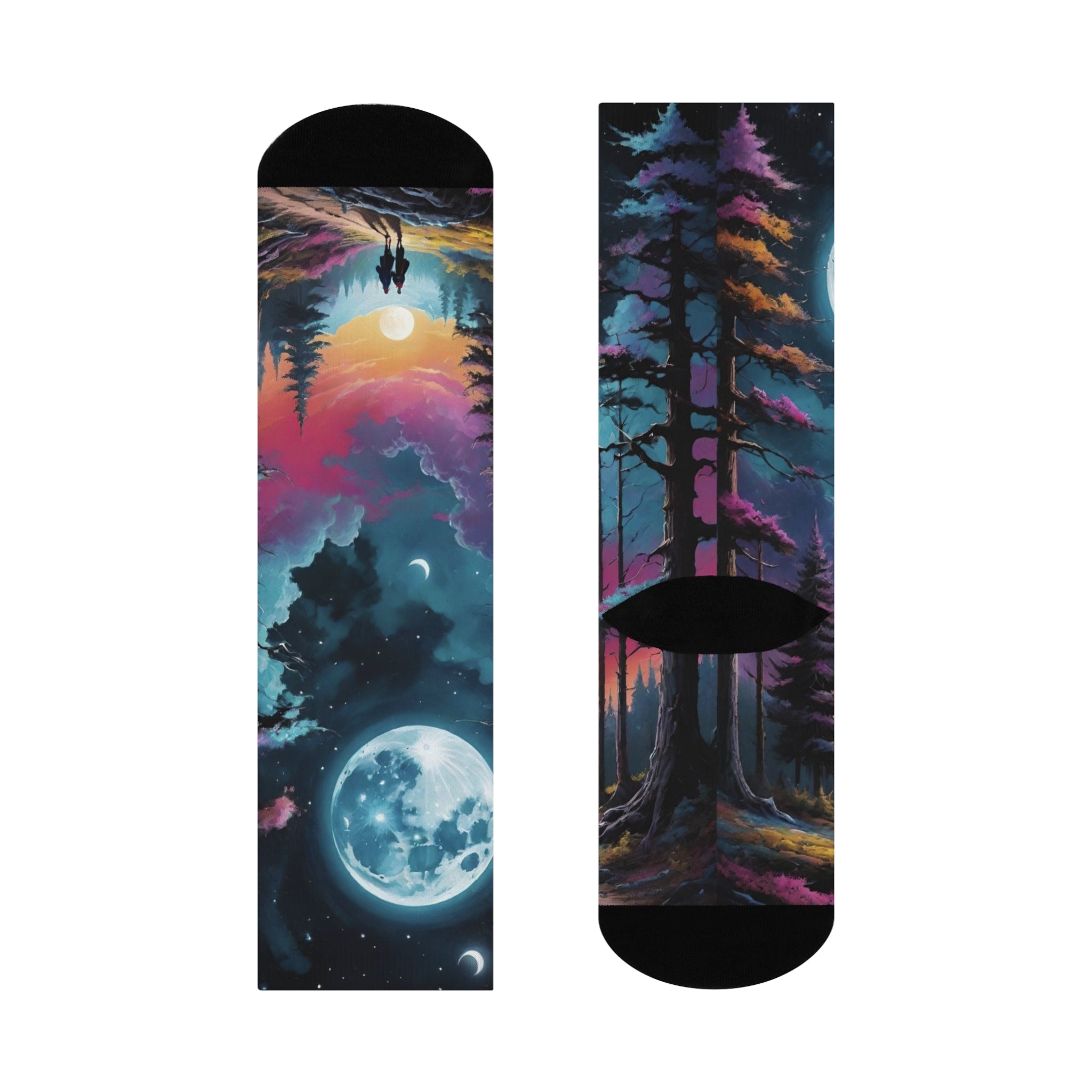 Moonlit Forest Crew Socks | Night Sky Full Moon Landscape