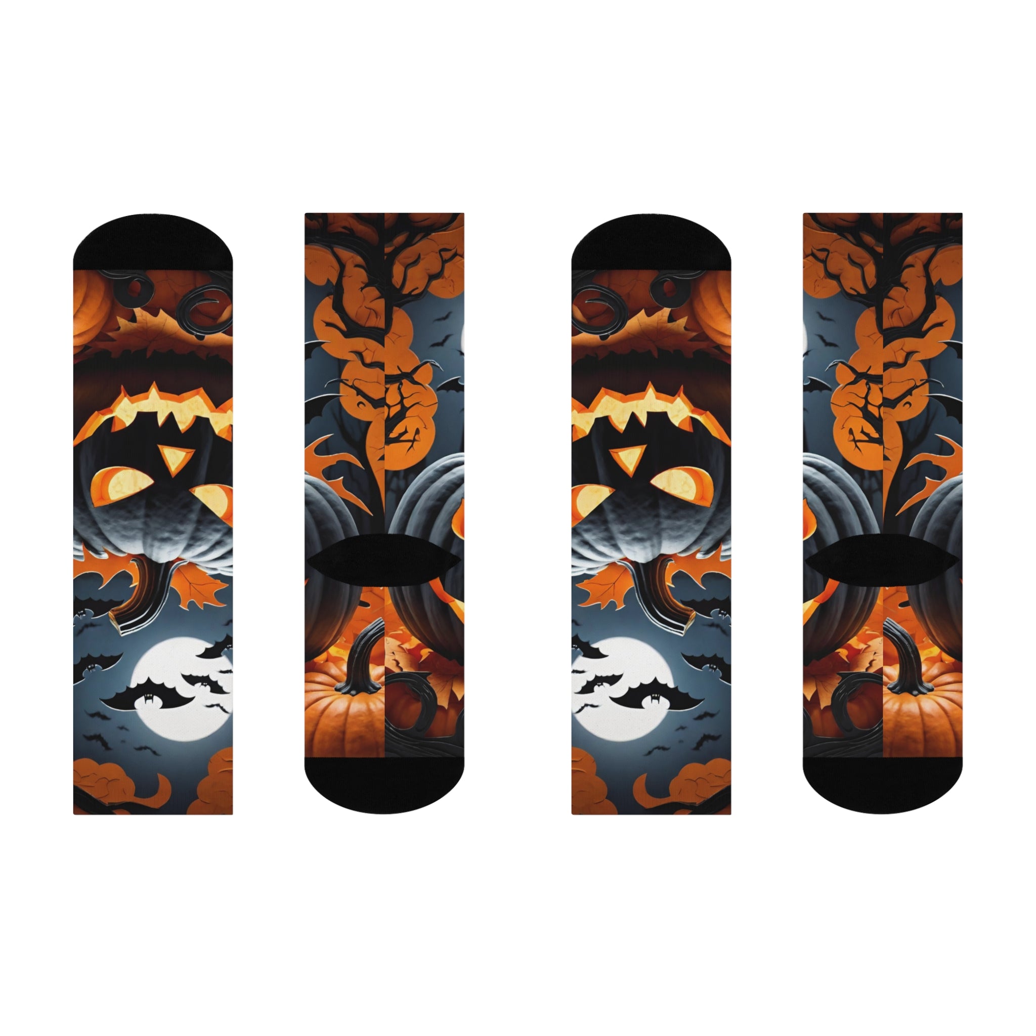 Jack-O'-Lantern Pumpkin Night Scene Crew Socks | Halloween Pumpkin Socks