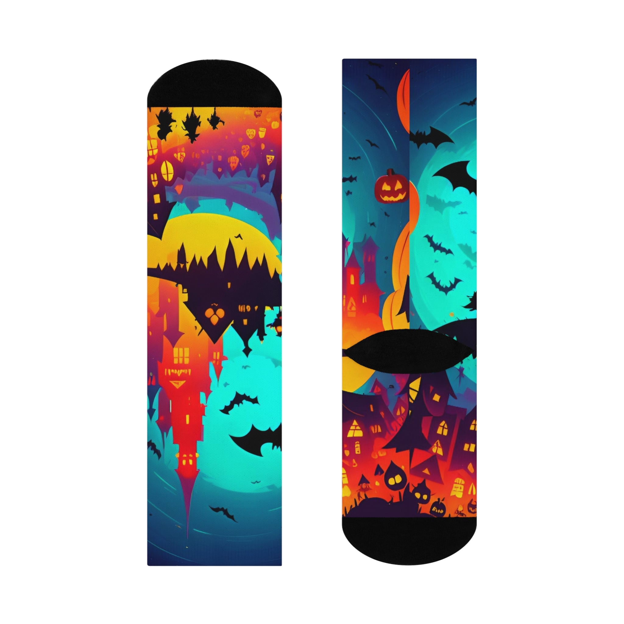 Halloween Haunted Castle Cushioned Crew Socks | Bats Jack-o'-Lantern Night