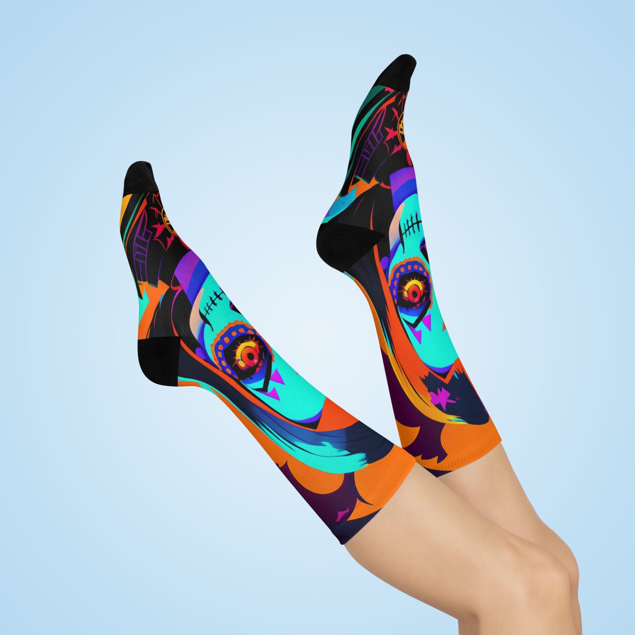 Neon Sugar Skull Crew Socks | Day of the Dead Catrina All-Over Print