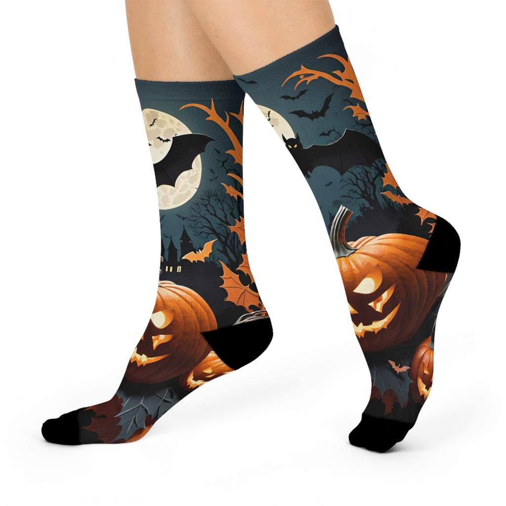 Spooky Jack-O'-Lantern Halloween Pumpkin/ bat Socks | Crew Socks