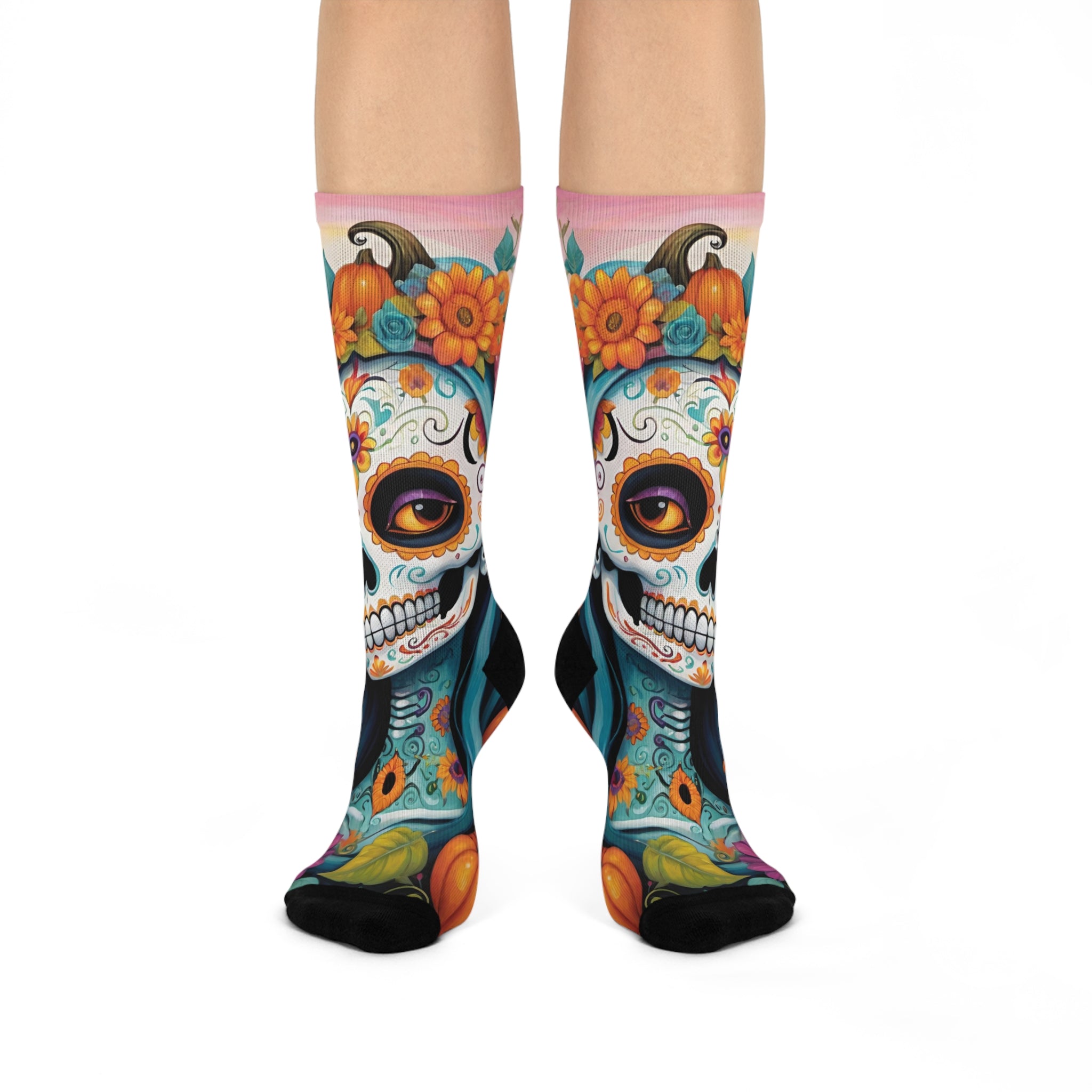 Sugar Skull Floral Crew Socks | Day of the Dead Calavera Design