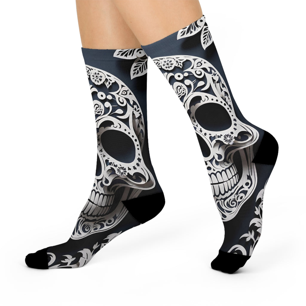 Kalavera black and white Crew Socks | Day of the Dead Skull Pattern Knee Socks