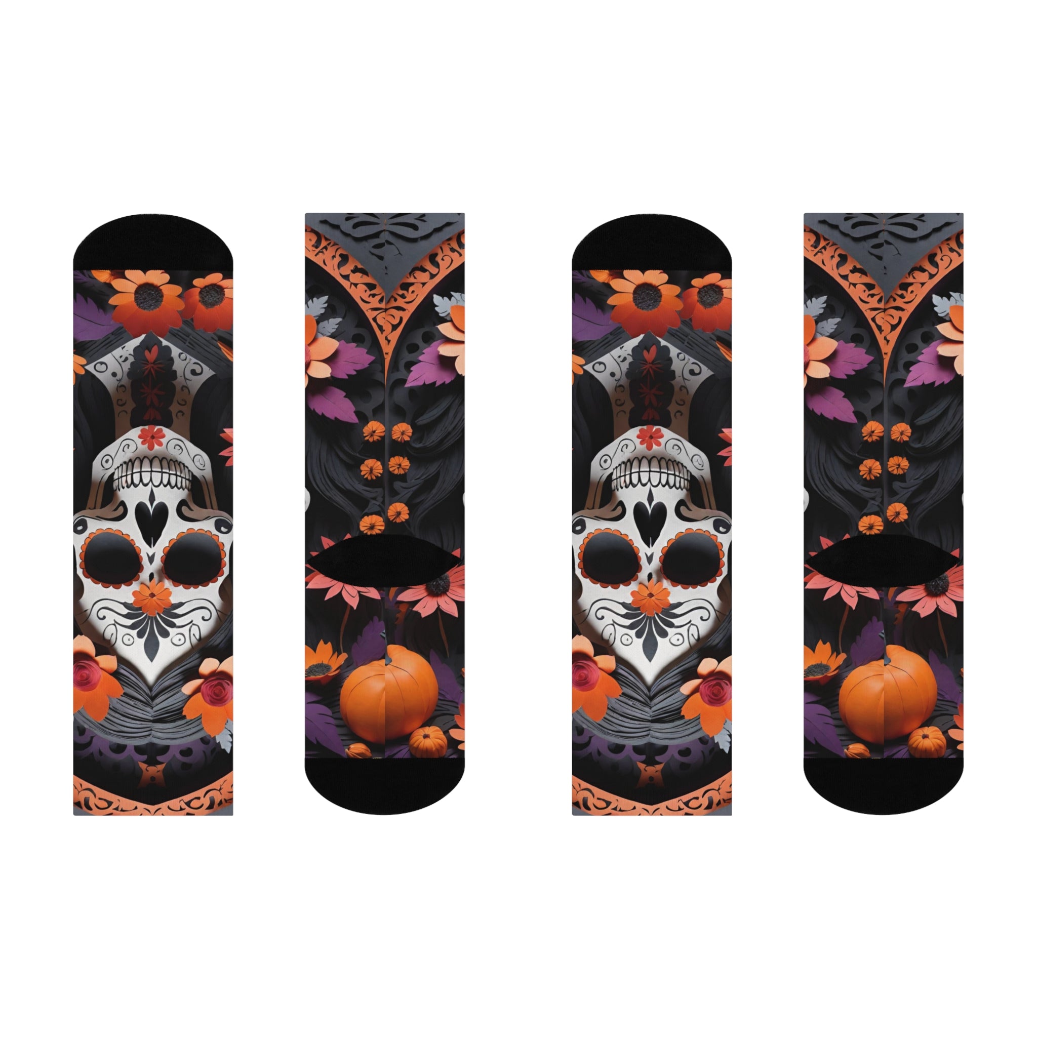 Sugar Skull Catrina Floral Crew Socks | Day of the Dead Calavera Socks