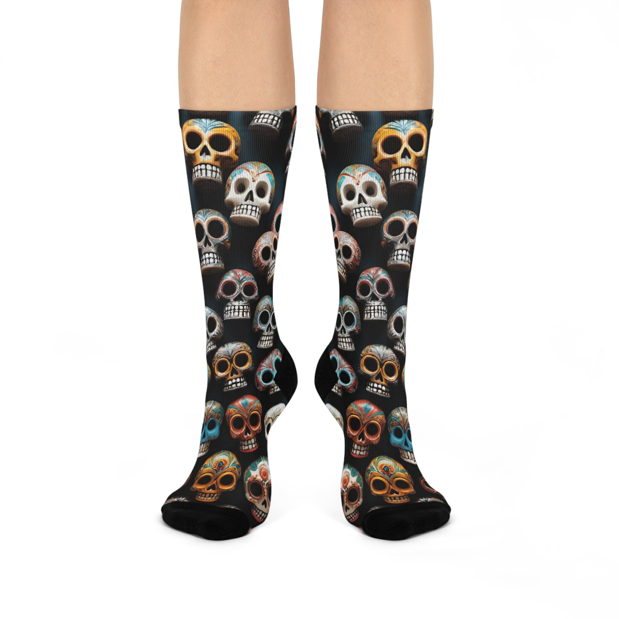 Sugar Skull Artistic Crew Socks, Day of the Day Colorful Skull Long socks,Gothic Calavera.