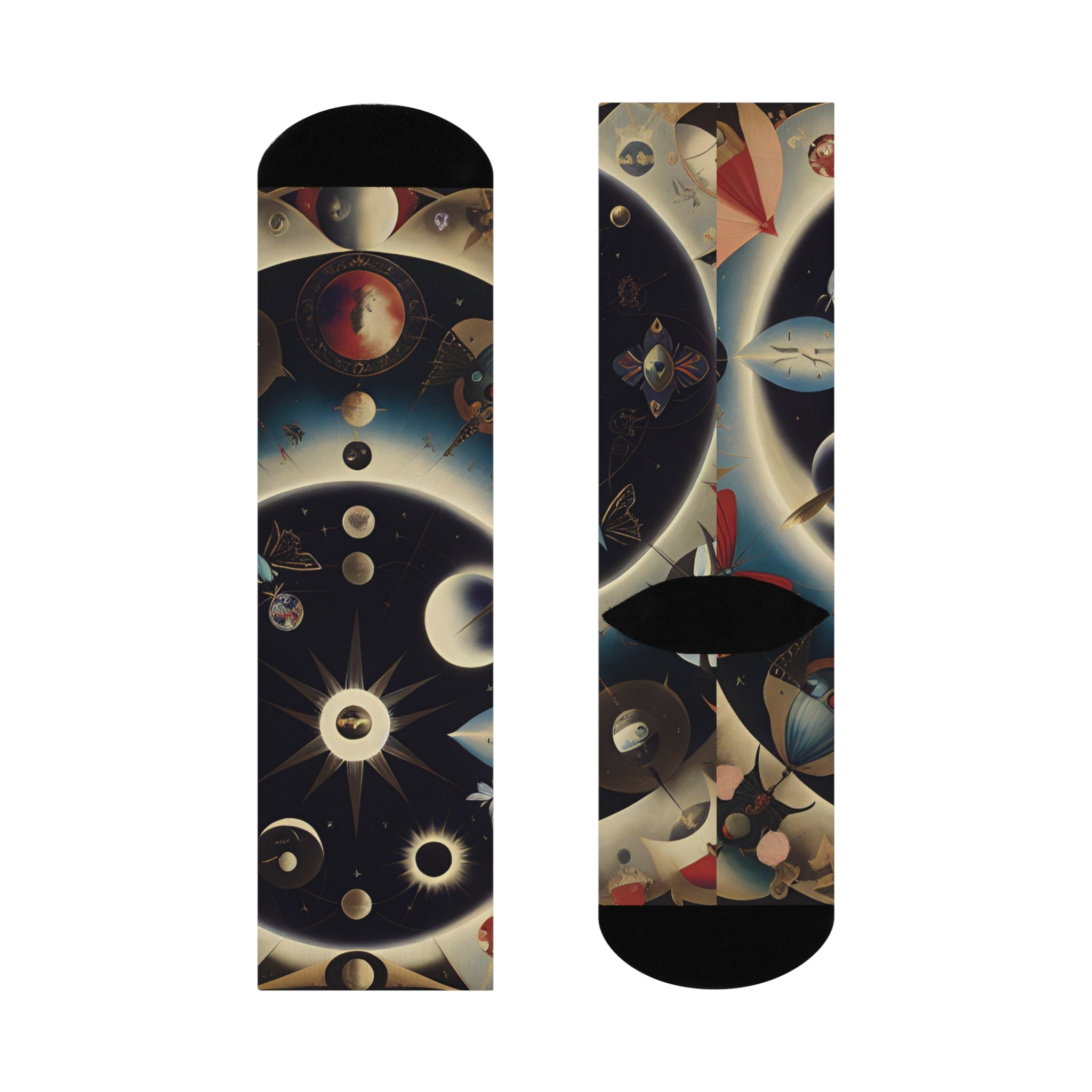 Vintage Celestial Illustration Cushioned Crew Socks | Space Planets Pattern