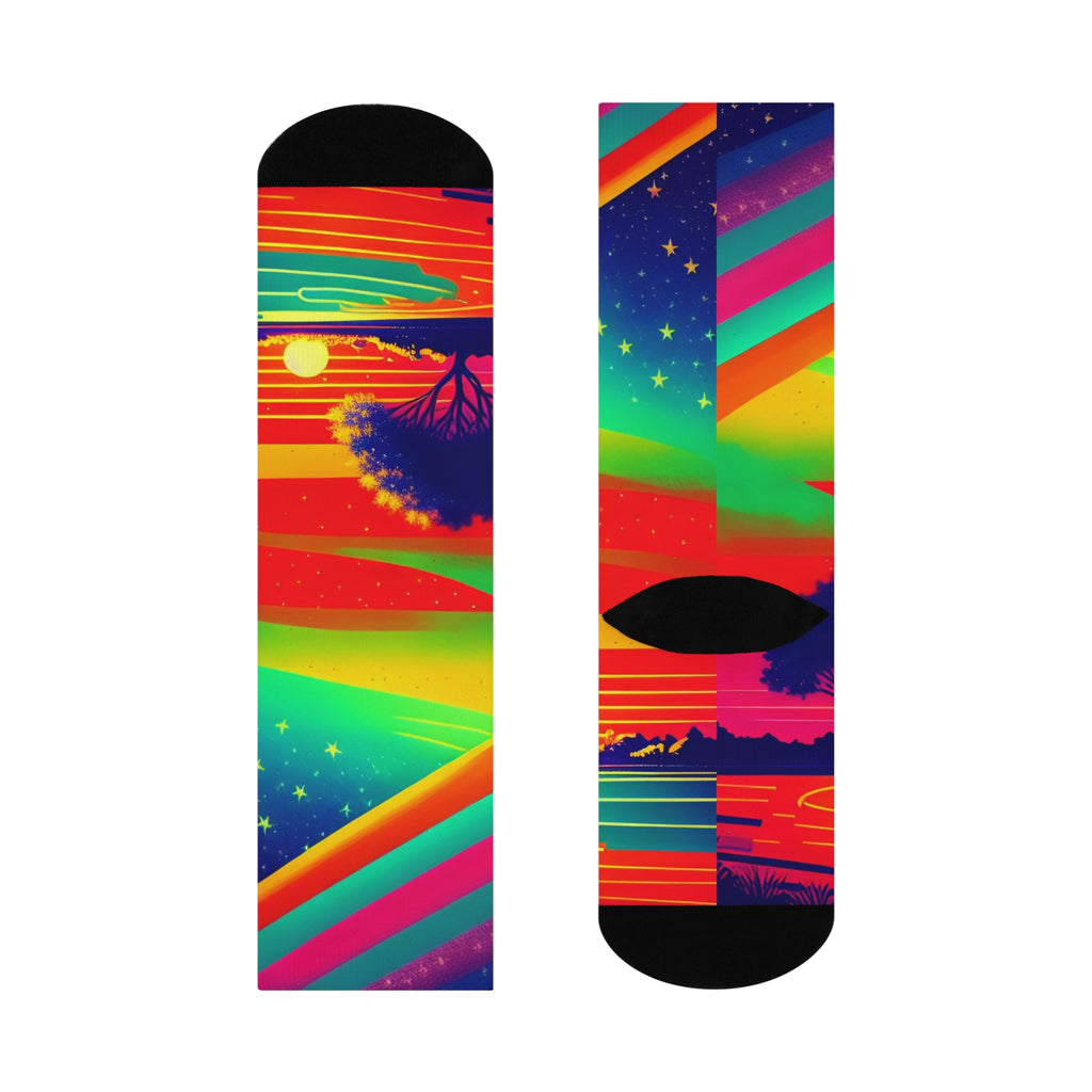 Psychedelic Rainbow Sunset Tree Socks | Crew Socks