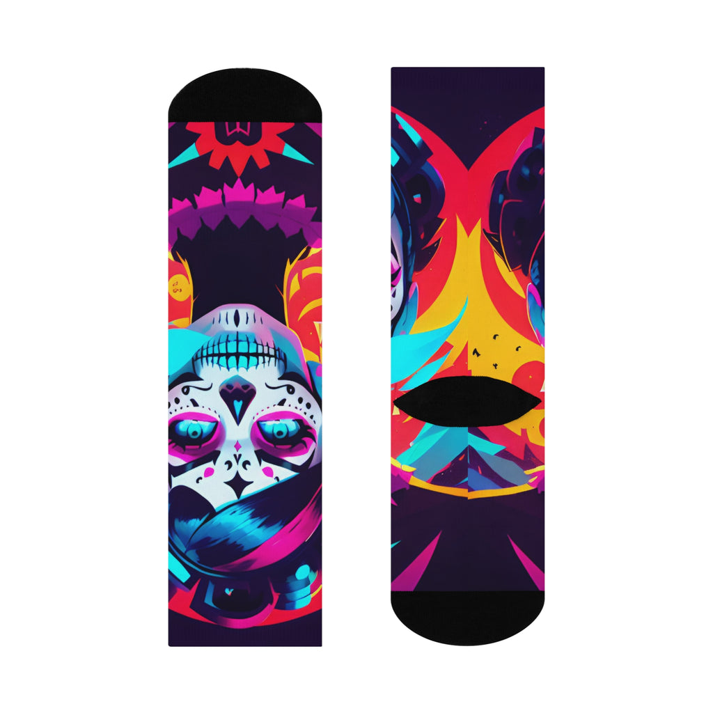 Catrina Calavera Colorful Day of the Dead Cushioned Crew Socks | Sugar Skull All-Over Print