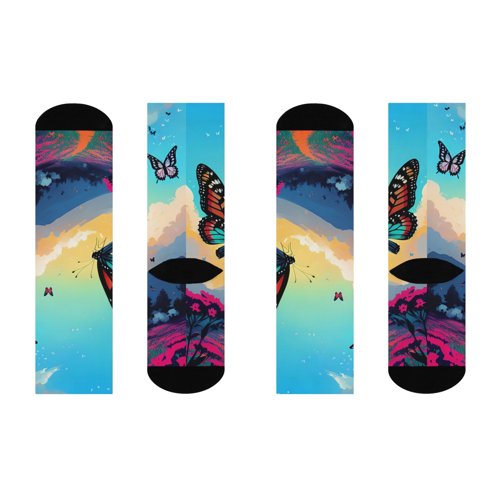 Butterfly Nature Art Socks - colorful sunset Design / Cozy Artistic Socks.