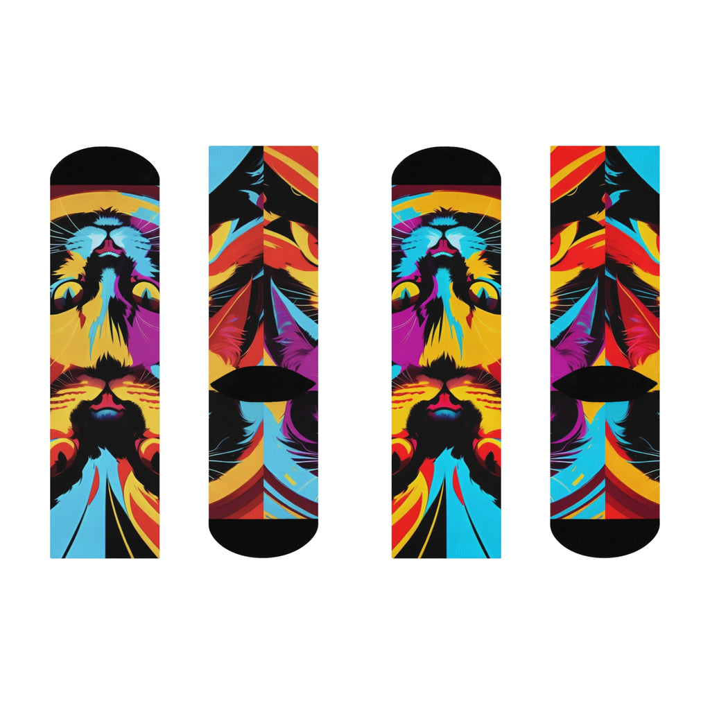 Art Cat Crew Socks- Vibrant Retro streetwear design.