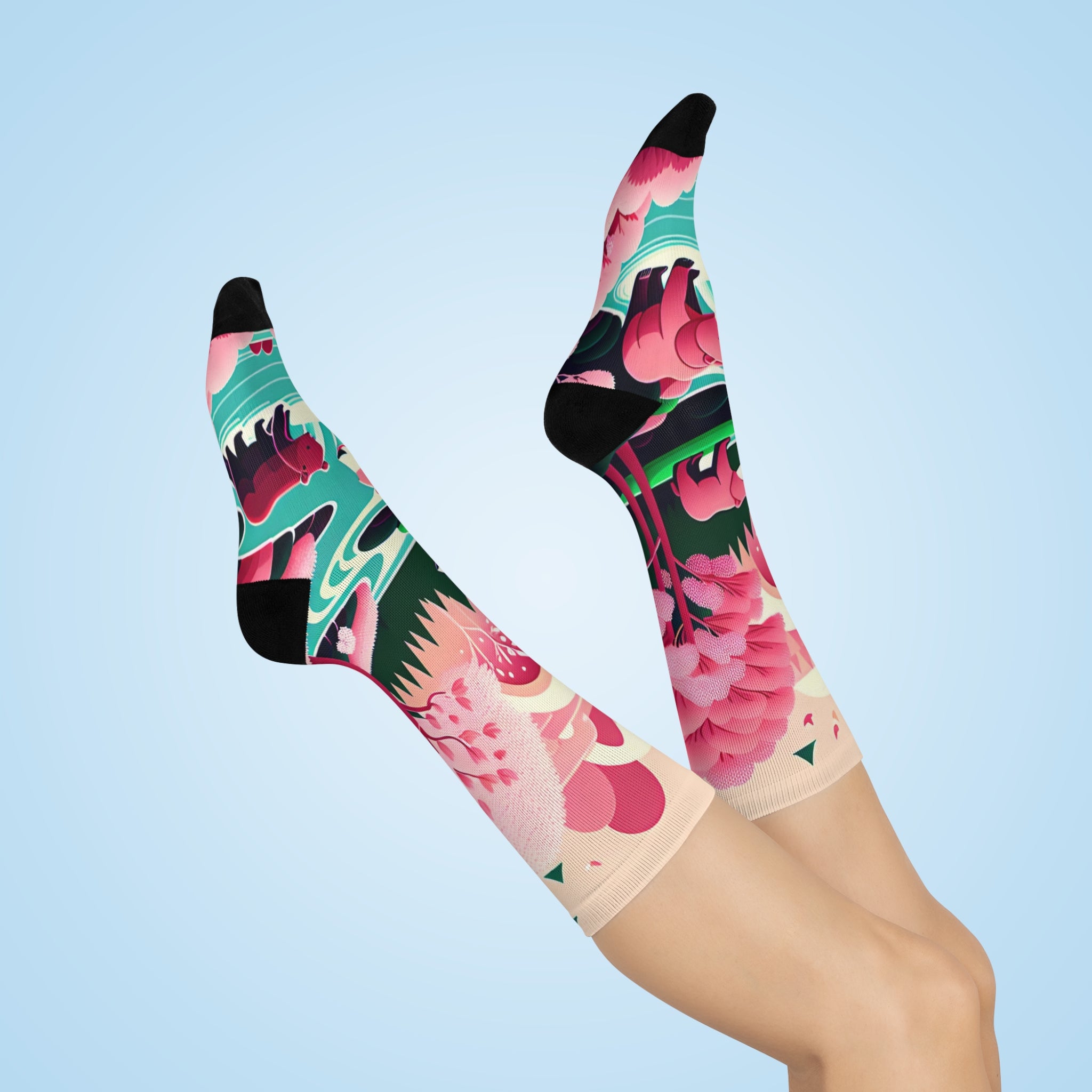 Mama bear and cubs mismatched Socks-Pink Forest Series.