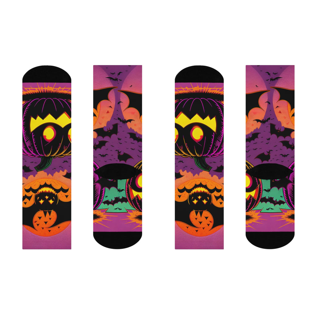 Jack-o'-Lanterns and Bats Cushioned Crew Socks | Halloween Pumpkin Socks