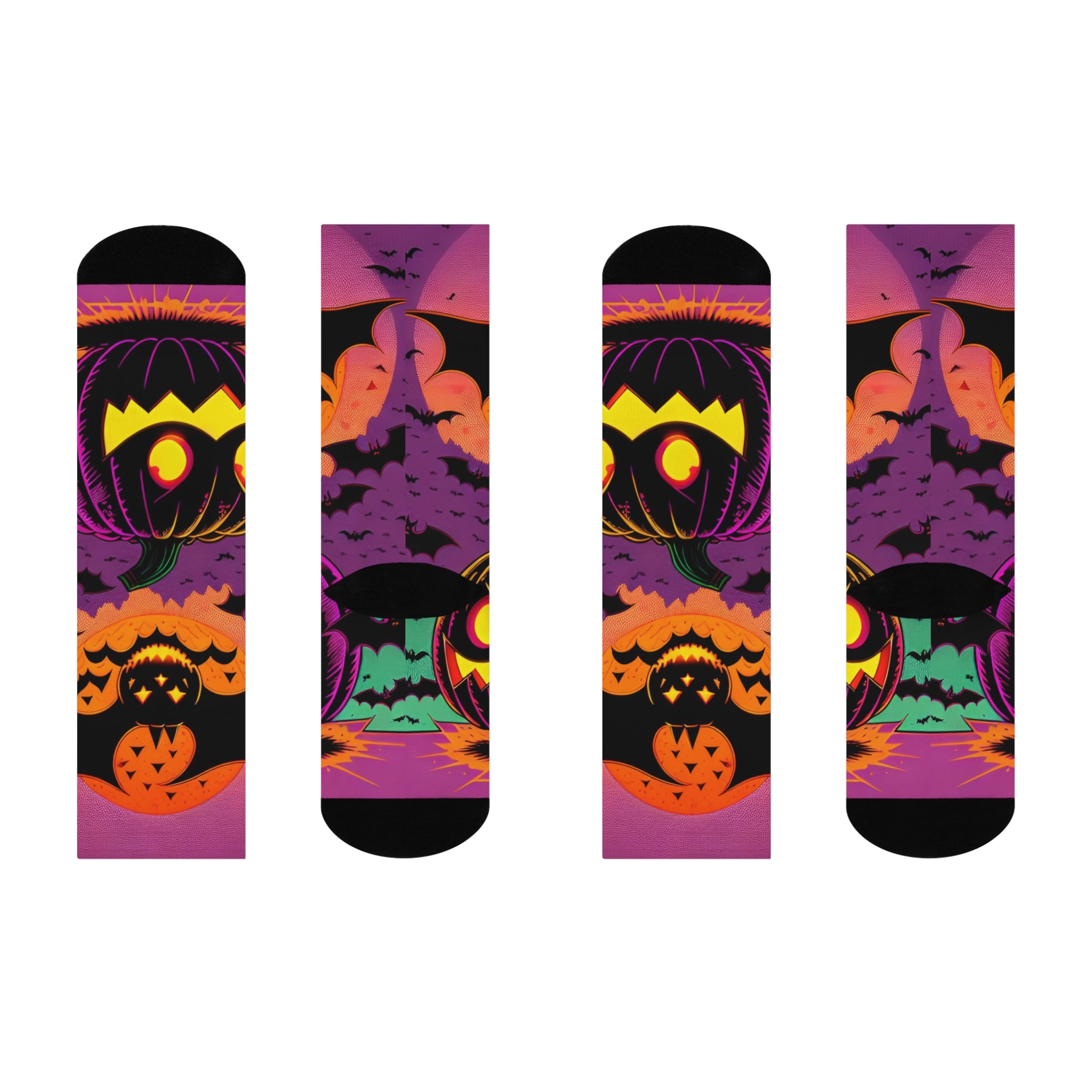 Jack-o'-Lanterns and Bats Cushioned Crew Socks | Halloween Pumpkin Socks