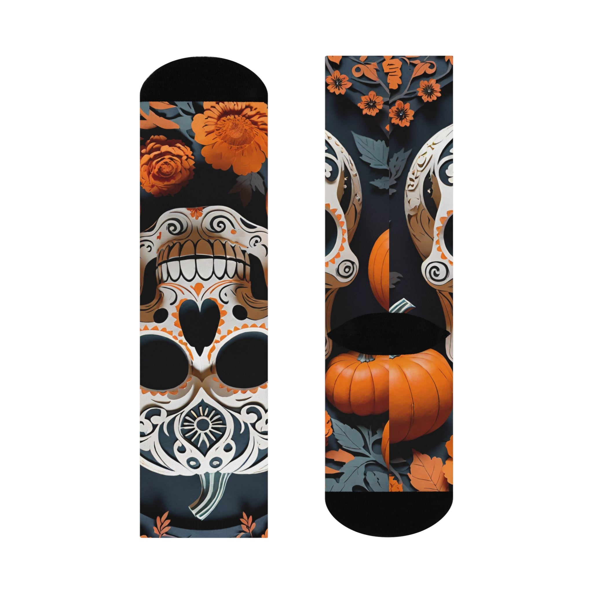 Sugar Skull Pumpkin Socks | Halloween Day of the Dead Crew Socks