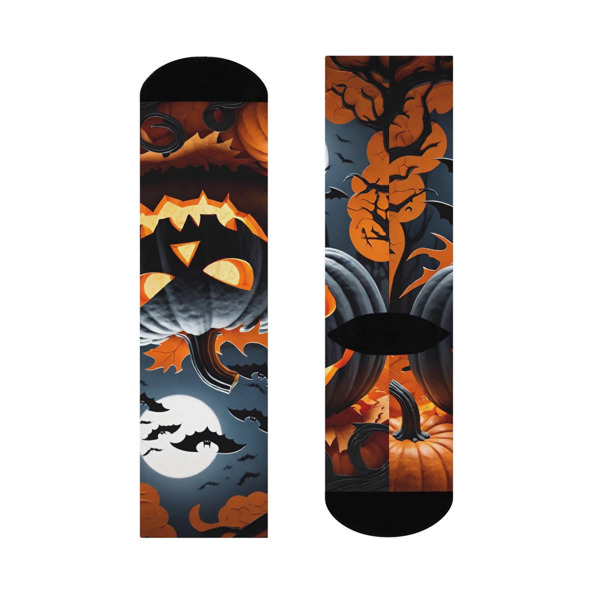 Jack-O'-Lantern Pumpkin Night Scene Crew Socks | Halloween Pumpkin Socks