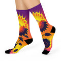 Ethereal Sunflower Eclipse Socks-Surreal Floral and Celestial Horizon Art.