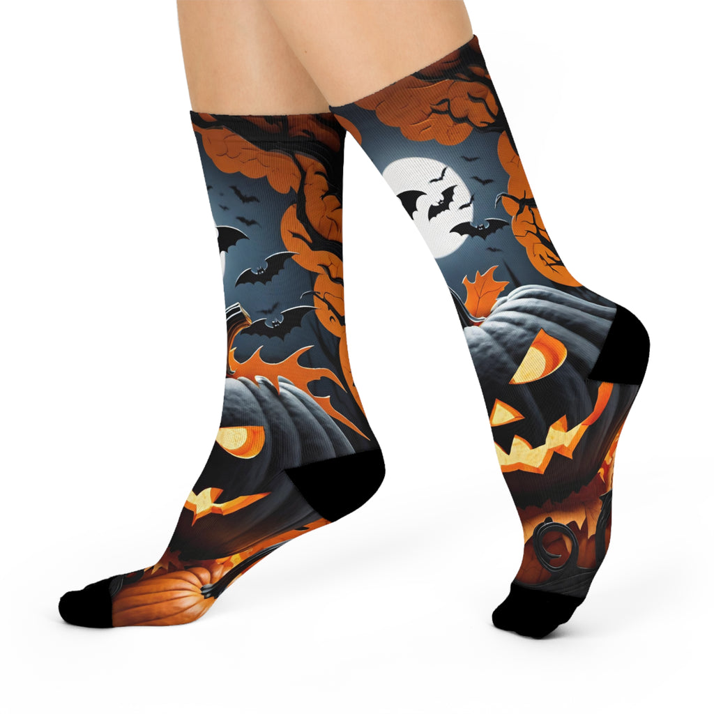 Jack-O'-Lantern Pumpkin Night Scene Crew Socks | Halloween Pumpkin Socks