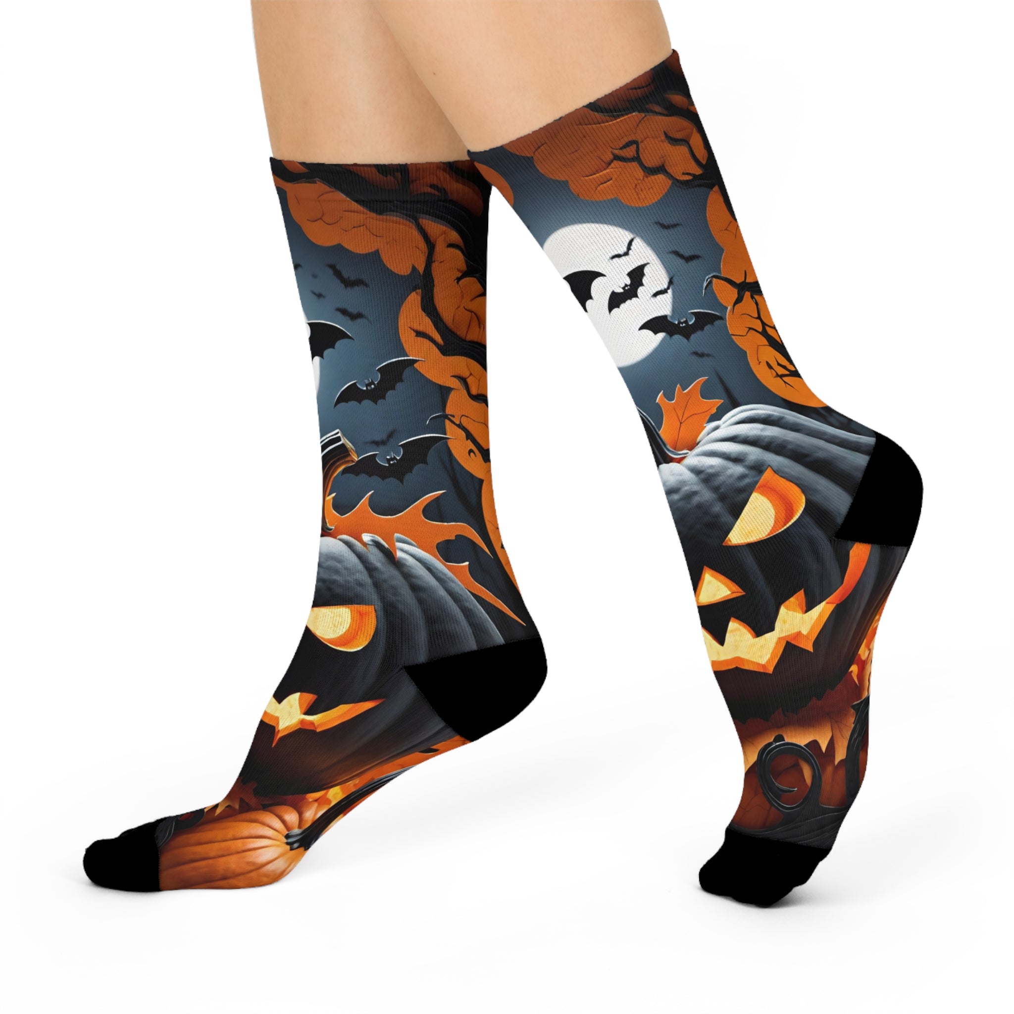 Jack-O'-Lantern Pumpkin Night Scene Crew Socks | Halloween Pumpkin Socks